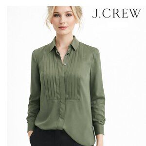 J.Crew Sage Green Blouse Tuxedo Pleat Button Down Blouse Size 0 NWT